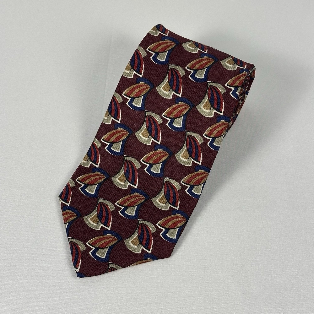 Jos A Bank Premier Collection Silk Tie Burgundy Abstract Leaf USA Made 3.75" W